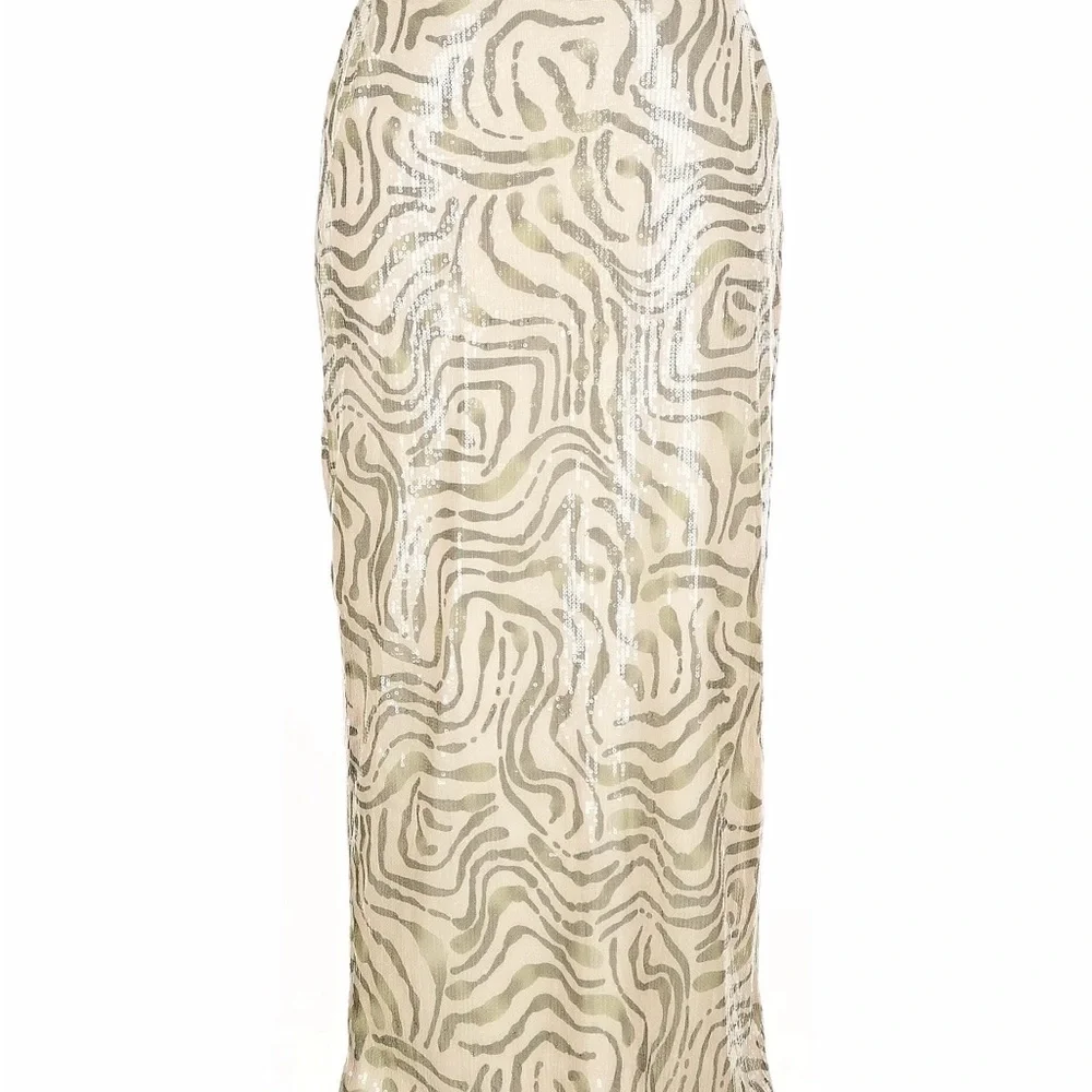 Eloquii NWT Sz 14 Zebra Patterned Sequined Maxi Skirt in Cream and Green - Picture 1 of 8